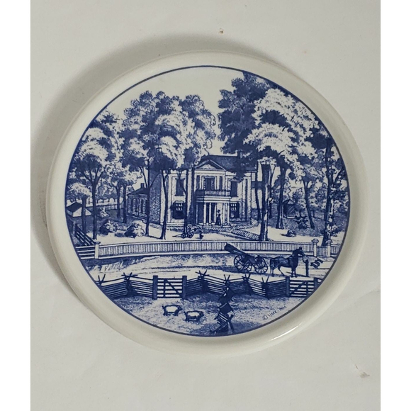 VTG Hallmark Coasters Set Of 4 Farm Scenery Missouri Round Blue and White - Picture 6 of 7